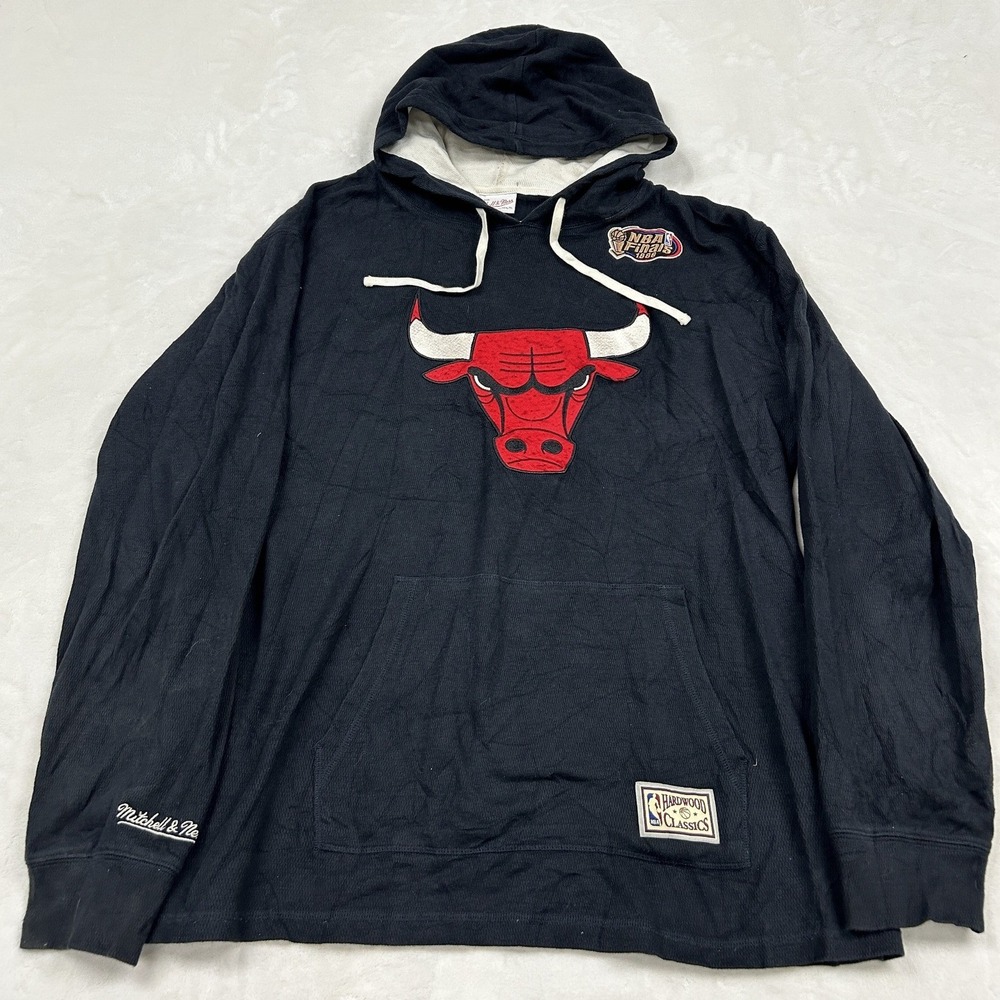 Mitchell & Ness Hoodie Mens L Black Chicago Bulls 1998 NBA Finals Waffle Knit